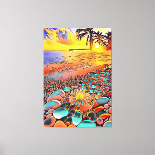Beautiful Sunset Landscape in Digital Art Painting Canvas Print