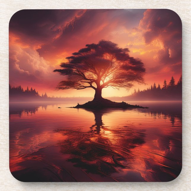 Beautiful Sunset Landscape With Reflections Coaster (Front)