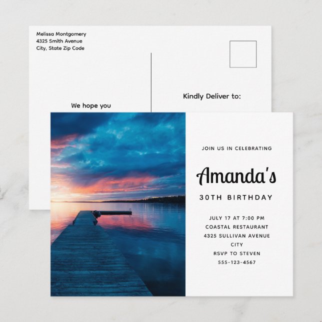 Beautiful Sunset on a Calm Lake Birthday Invitation Postcard (Front/Back)