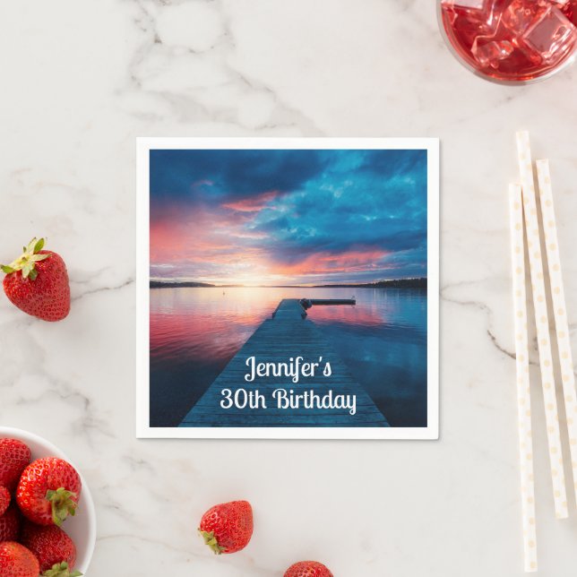 Beautiful Sunset on a Calm Lake Birthday Napkin (Insitu)