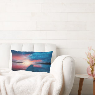 Beautiful Sunset on a Calm Lake Lumbar Pillow