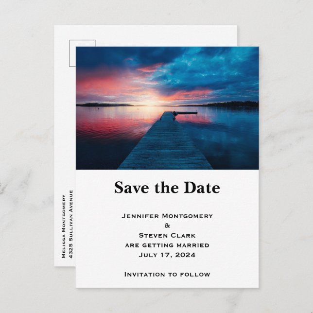 Beautiful Sunset on a Calm Lake Save the Date Invitation Postcard (Front/Back)