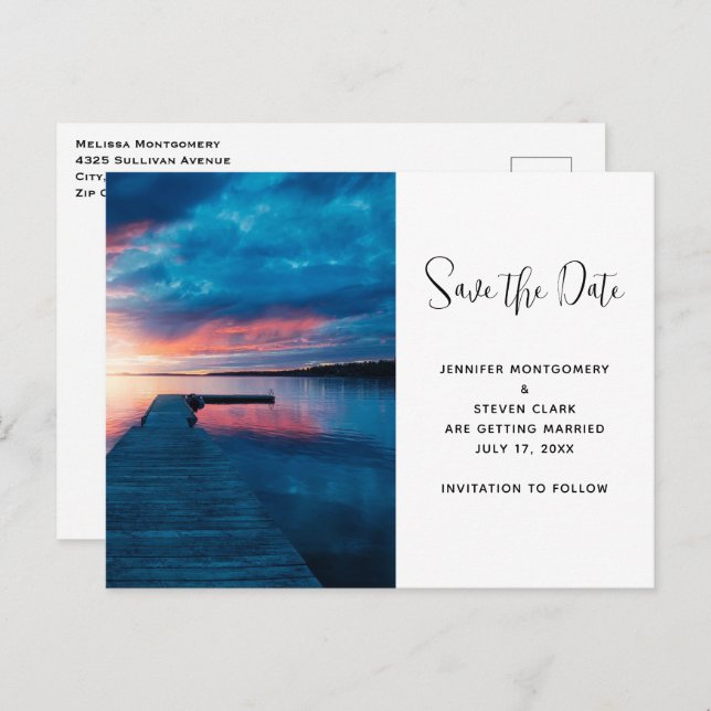 Beautiful Sunset on a Calm Lake Save the Date Invitation Postcard (Front/Back)
