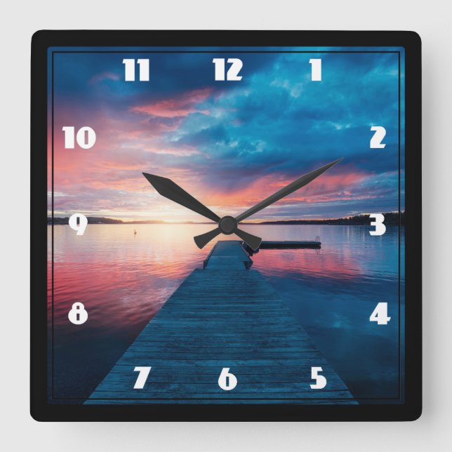 Beautiful Sunset on a Calm Lake Square Wall Clock (Front)