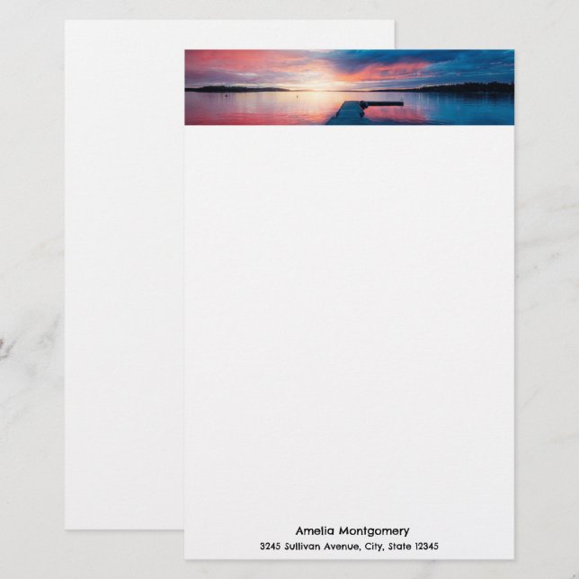 Beautiful Sunset on a Calm Lake Stationery (Front/Back)