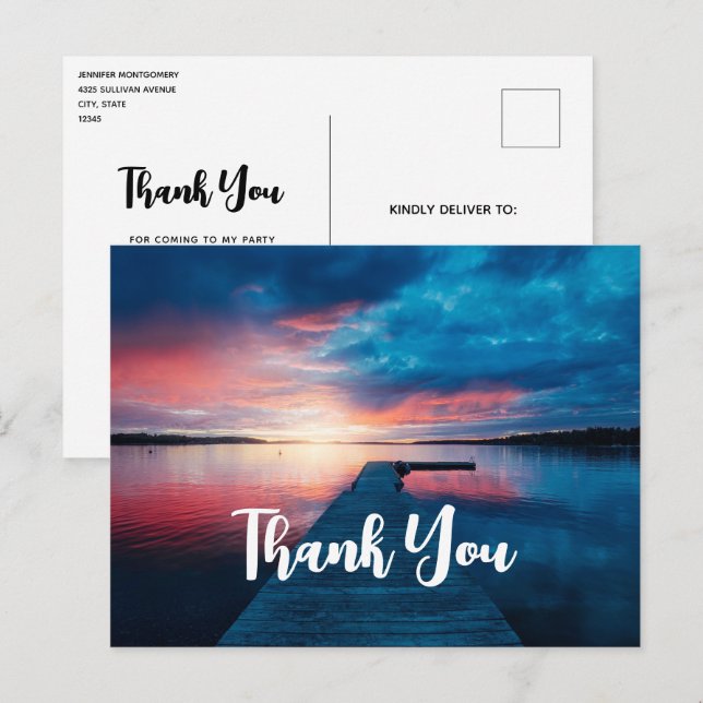 Beautiful Sunset on a Calm Lake Thank You Postcard (Front/Back)