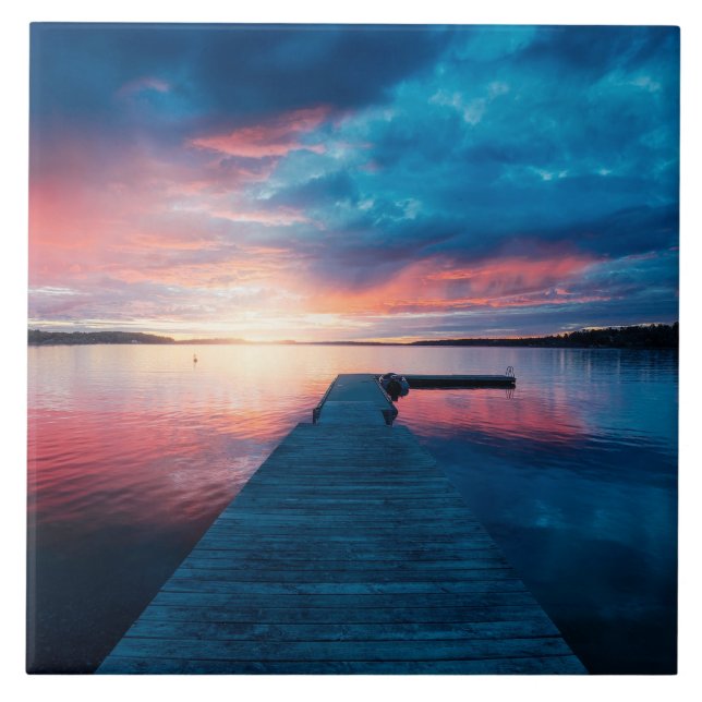 Beautiful Sunset on a Calm Lake Tile (Front)