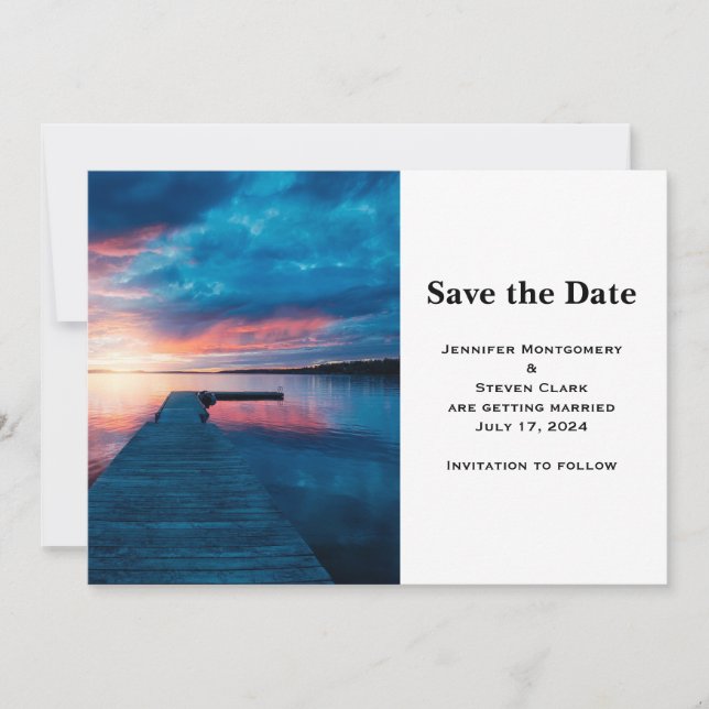Beautiful Sunset on a Calm Lake Wedding Save The Date (Front)