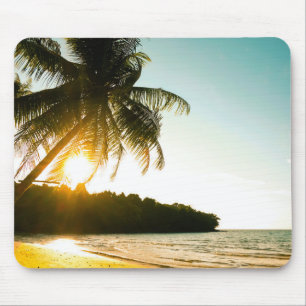 Beautiful Sunset on Tropical Beach with Palm Trees Mouse Pad