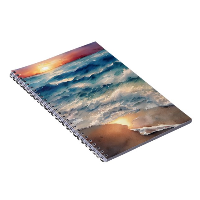 Beautiful Sunset over Beach Waves Notebook (Right Side)