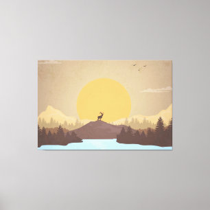 Beautiful sunset over lake scenery canvas print