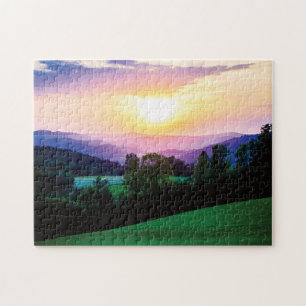 Beautiful Sunset Over Mühlviertel, Austria Jigsaw Puzzle
