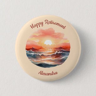 Beautiful Sunset Over Ocean Waves Retirement 2 Inch Round Button