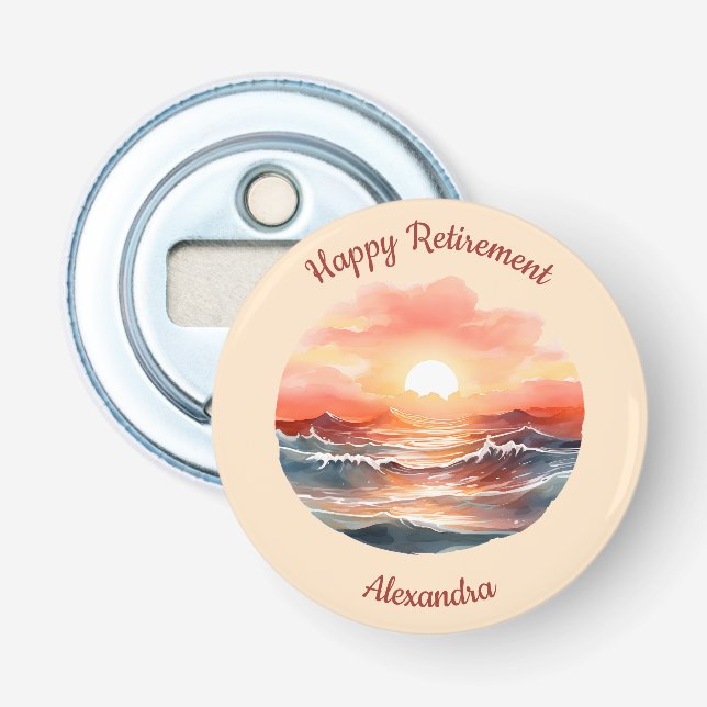 Beautiful Sunset Over Ocean Waves Retirement Bottle Opener (Front)