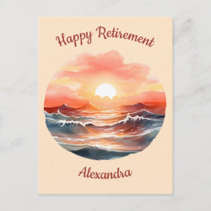 Beautiful Sunset Over Ocean Waves Retirement Postcard