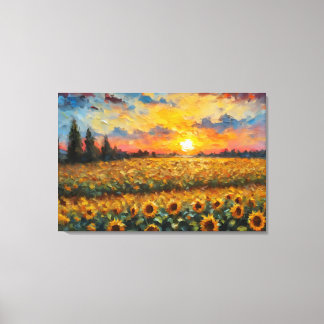Beautiful sunset over the sunflower field canvas print