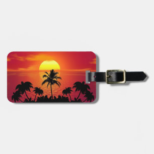 Beautiful Sunset Scene Palm Trees Bright Cool Luggage Tag