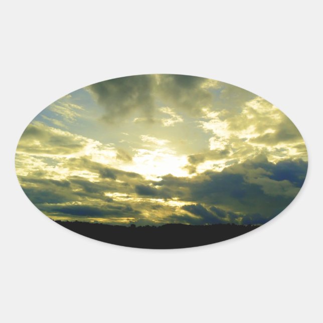 Beautiful Sunset Scenic Landscape Photographic Art Oval Sticker (Front)