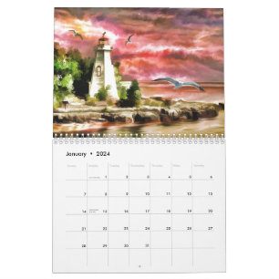 Beautiful Sunset Sky Beach Lighthouse Calendar