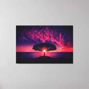 Beautiful Sunset Tree Silhouette Nature Landscape Canvas Print