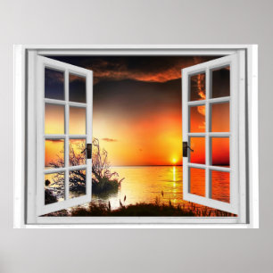 Beautiful Sunset View Fake Window Poster