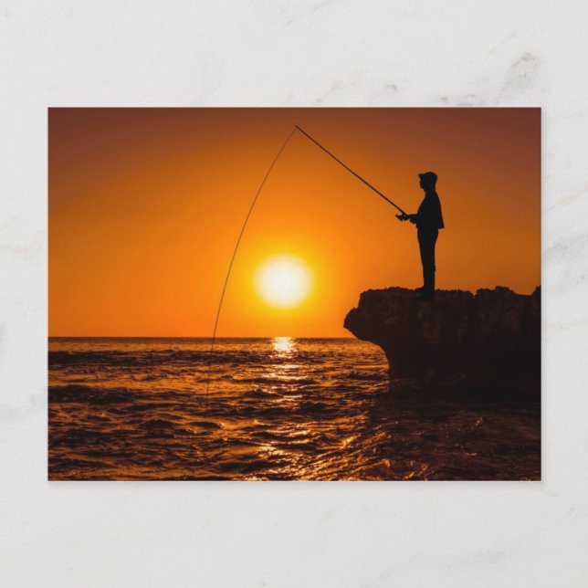 Beautiful sunset with a fisherman postcard (Front)