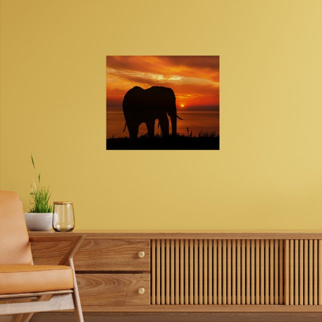 Beautiful Sunset with Silhouette of Elephant Poster (Living Room 2)