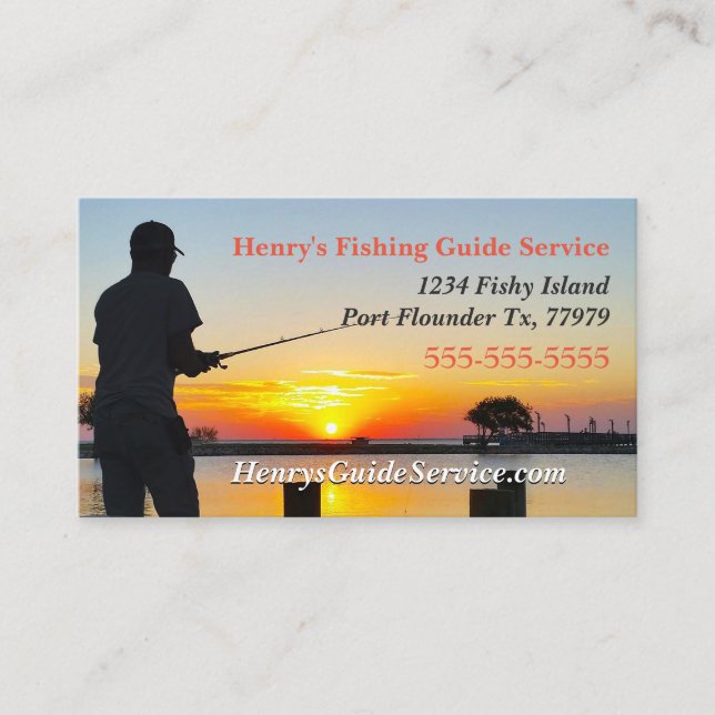 Beautiful Sunset with Water Fishing Guide Business Card (Front)