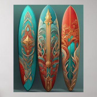 Beautiful Surfboards summer waves surfing Poster