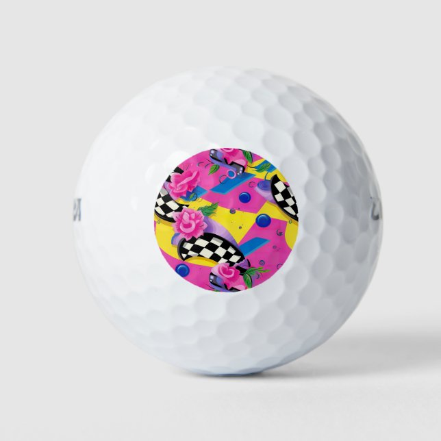 Beautiful Surreal Pink and Chequerboard Pattern Golf Balls (Front)