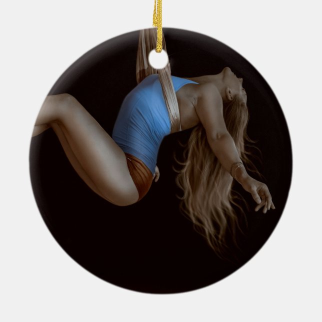 Beautiful Suspended Aerial Silk Performer Ceramic Ornament (Back)