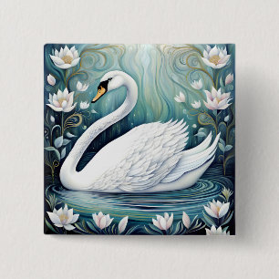 Beautiful Swan 2 Inch Square Button