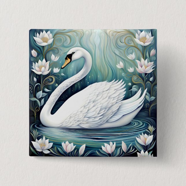Beautiful Swan 2 Inch Square Button (Front)