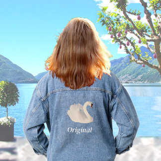 Beautiful Swan and Editable Text Denim Jacket