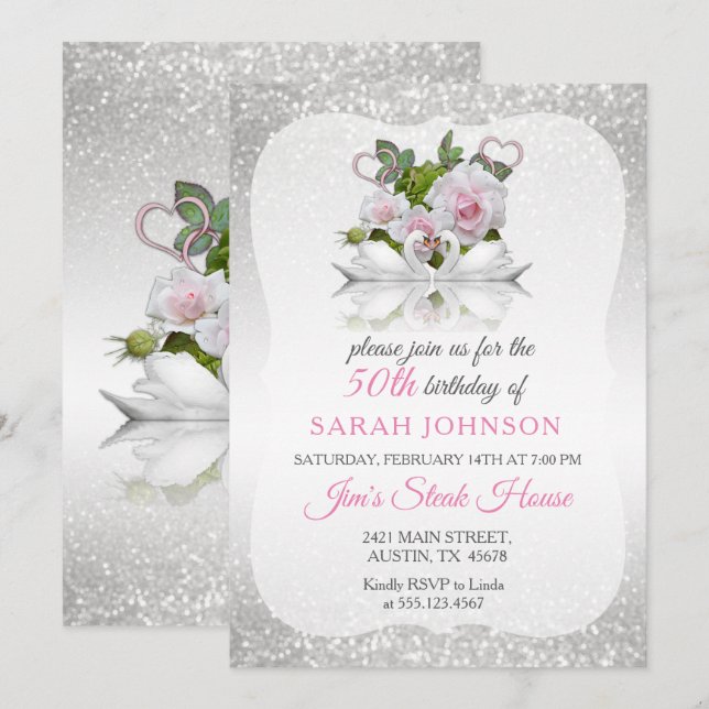 Beautiful Swan Birthday Invitation (Front/Back)
