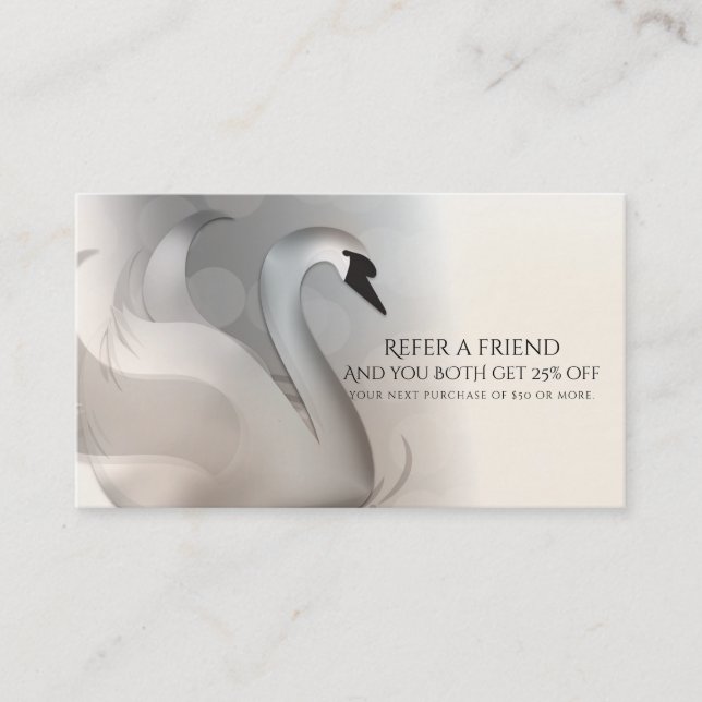 Beautiful Swan Elegant Refer a Friend Client Card (Front)