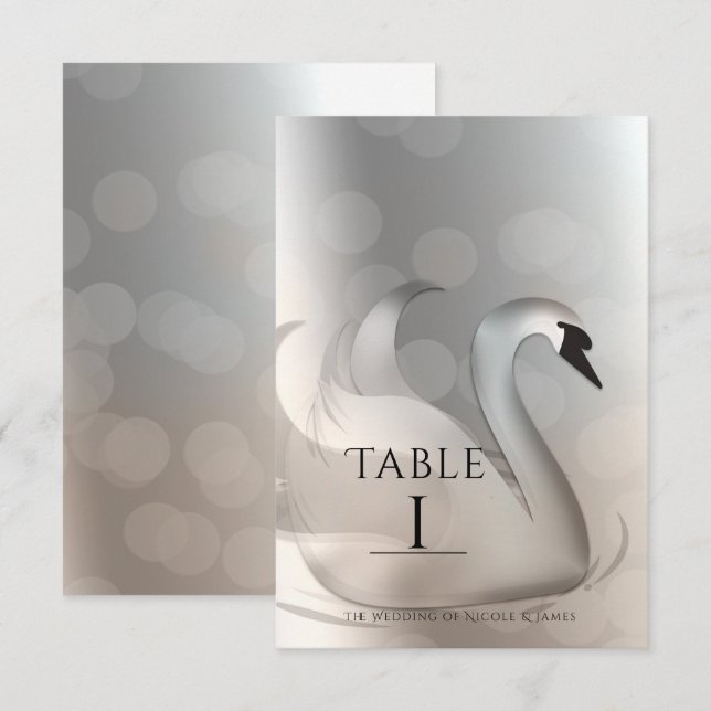 Beautiful Swan Elegant Wedding Table Number Card (Front/Back)