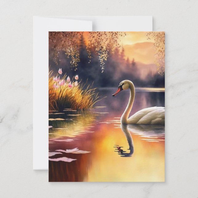 Beautiful Swan Lake Backgrounds Holiday Card (Front)