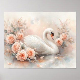 Beautiful Swan Painting Poster