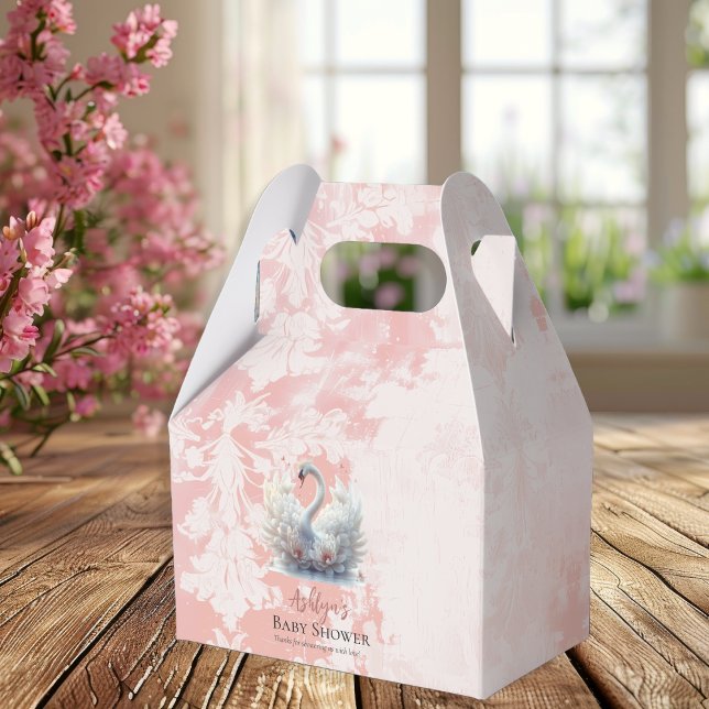 Beautiful Swan Pink Floral Damask Girl Baby Shower Favor Box (Beautiful Swan Pink Floral Damask Girl Baby Shower Favor Box)