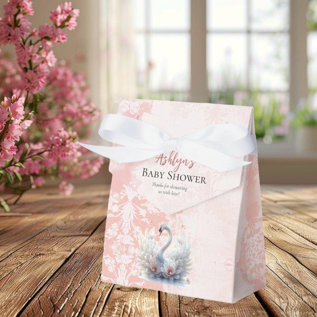 Beautiful Swan Pink Floral Damask Girl Baby Shower Favor Box (Beautiful Swan Pink Floral Damask Girl Baby Shower Favor Bag)