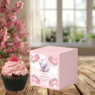 Beautiful Swan Pink Floral Girl Baby Shower Favor Box