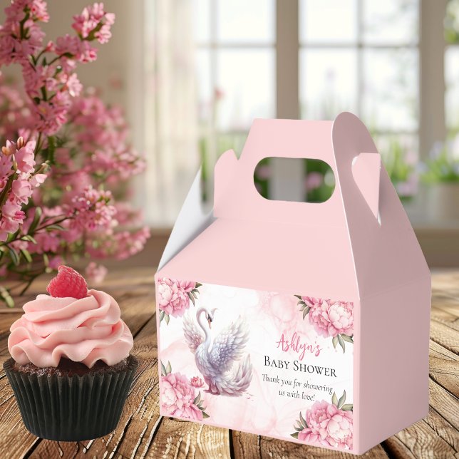 Beautiful Swan Pink Floral Girl Baby Shower Favor Box (Beautiful Swan Pink Floral Peonies Girl Baby Shower Favor Boxes)
