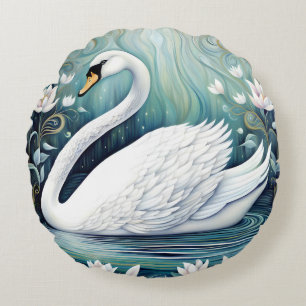 Beautiful Swan Round Pillow