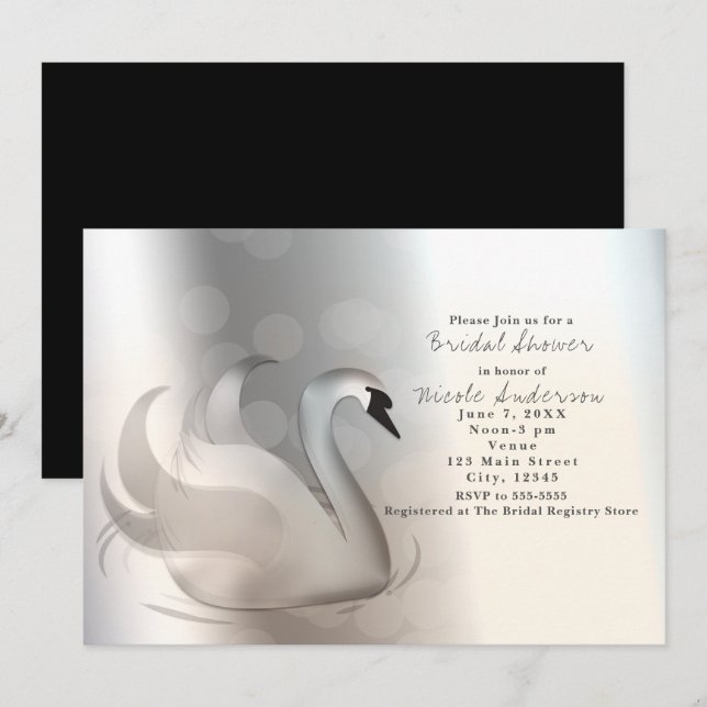 Beautiful Swan Silver Chic Elegant Invitations (Front/Back)