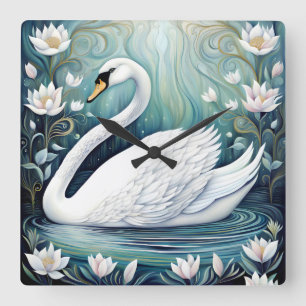 Beautiful Swan Square Wall Clock