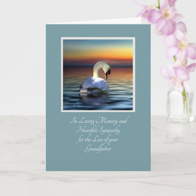 Beautiful Swan Sympathy Loss of Grandfather Card (Orchid)