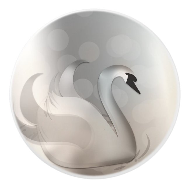 Beautiful Swan White & Silver Elegant Custom Chic Ceramic Knob (Front)