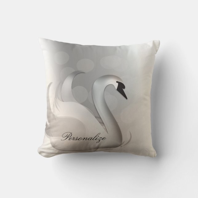 Beautiful Swan White & Silver Elegant Custom Chic Throw Pillow (Front)