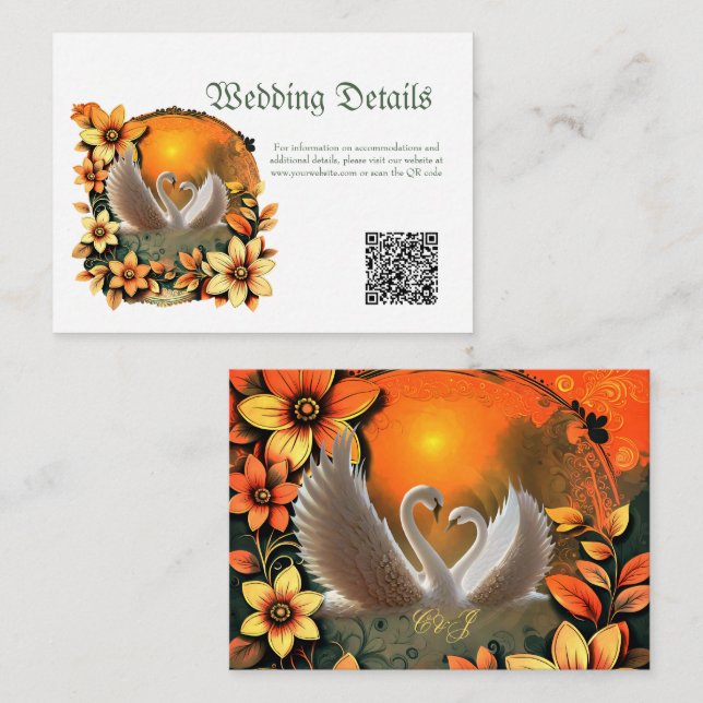 Beautiful swans in love. enclosure card (Front/Back)